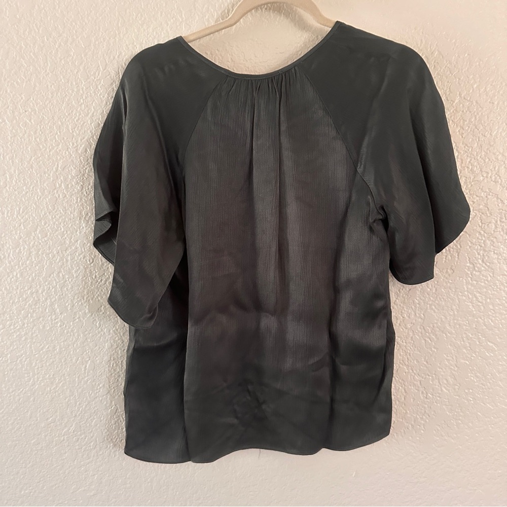 Bobi Black Dusty Jade Blouse Small Dolman Sleeve V-Neck Lightweight Dressy Top - Picture 2 of 8